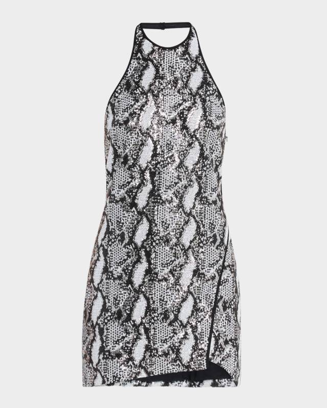 Allany Sequined Halter Mini Dress